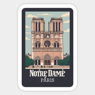 A Vintage Travel Art of the Notre-Dame Cathedral in Paris - France Sticker